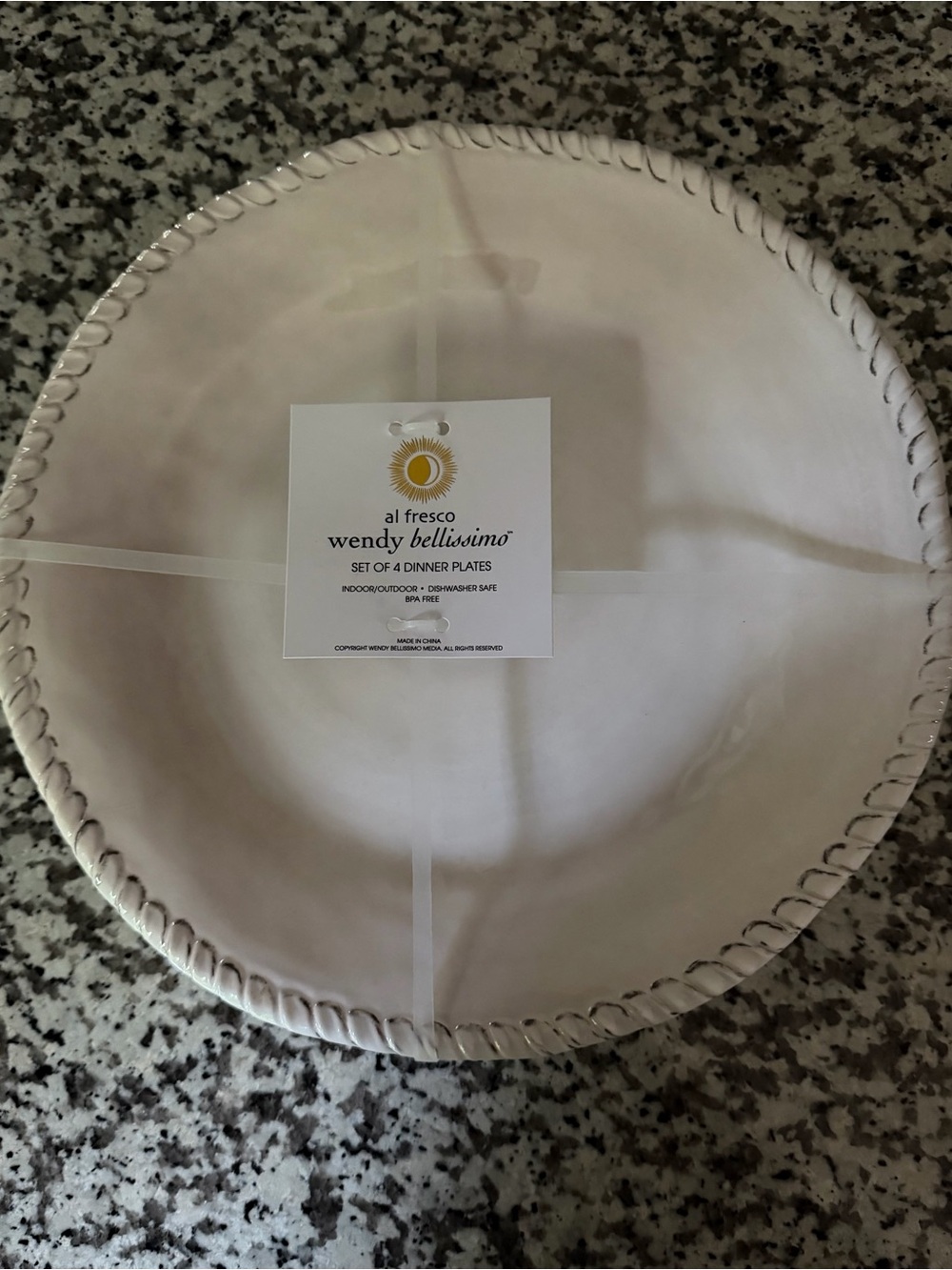 Wendy Bellissimo Cream Ceramic Dinner Plate with Braided Rim